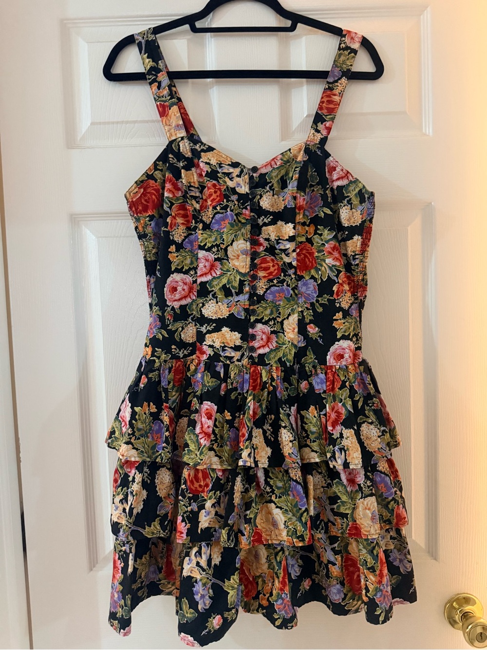 Black Floral Tiered Midi Dress with Straps